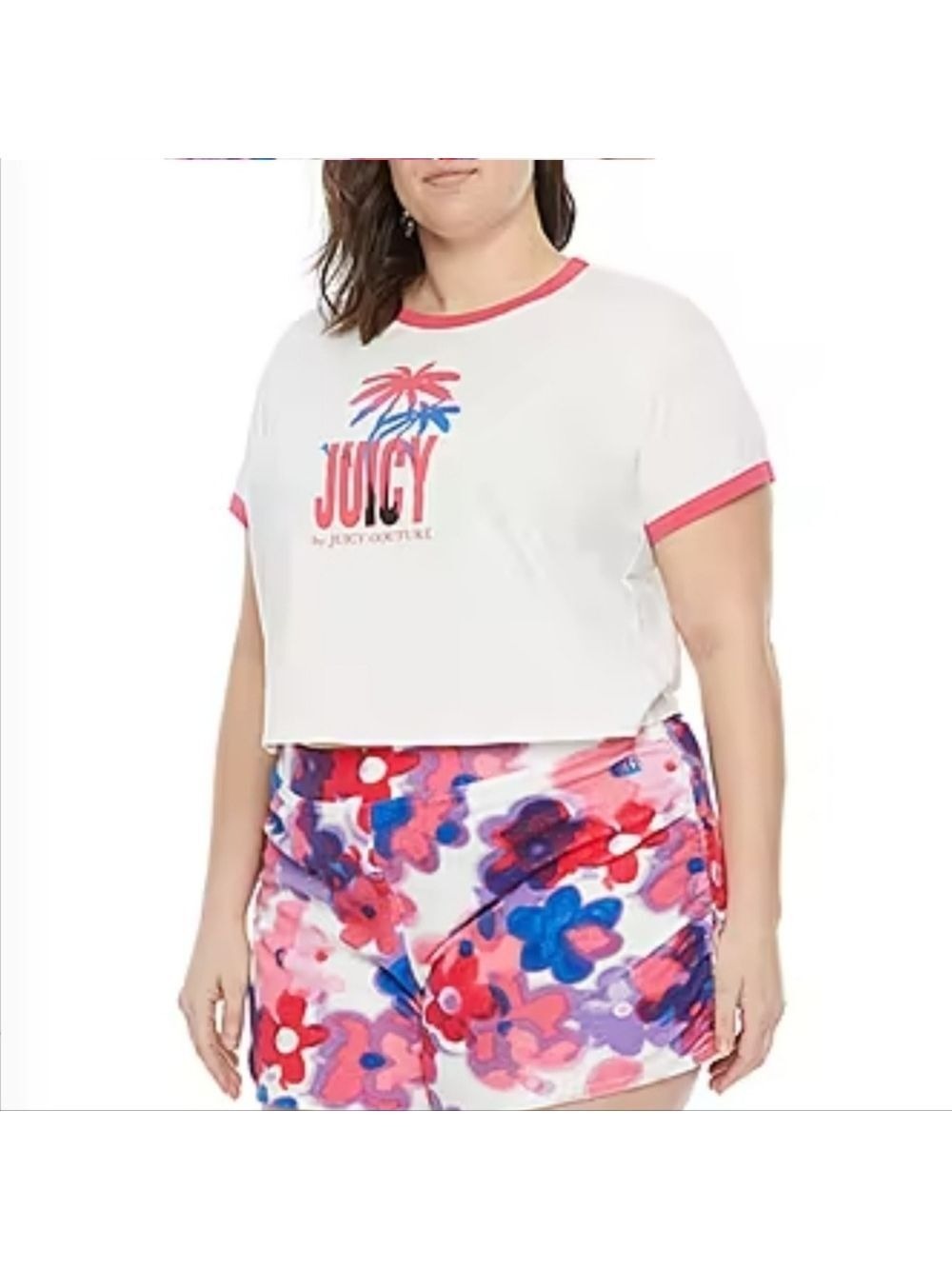 JUICY COUTURE WOMEN'S PLUS RINGER CREW NECK SHORT SLEEVE T-SHIRT 2X 3X